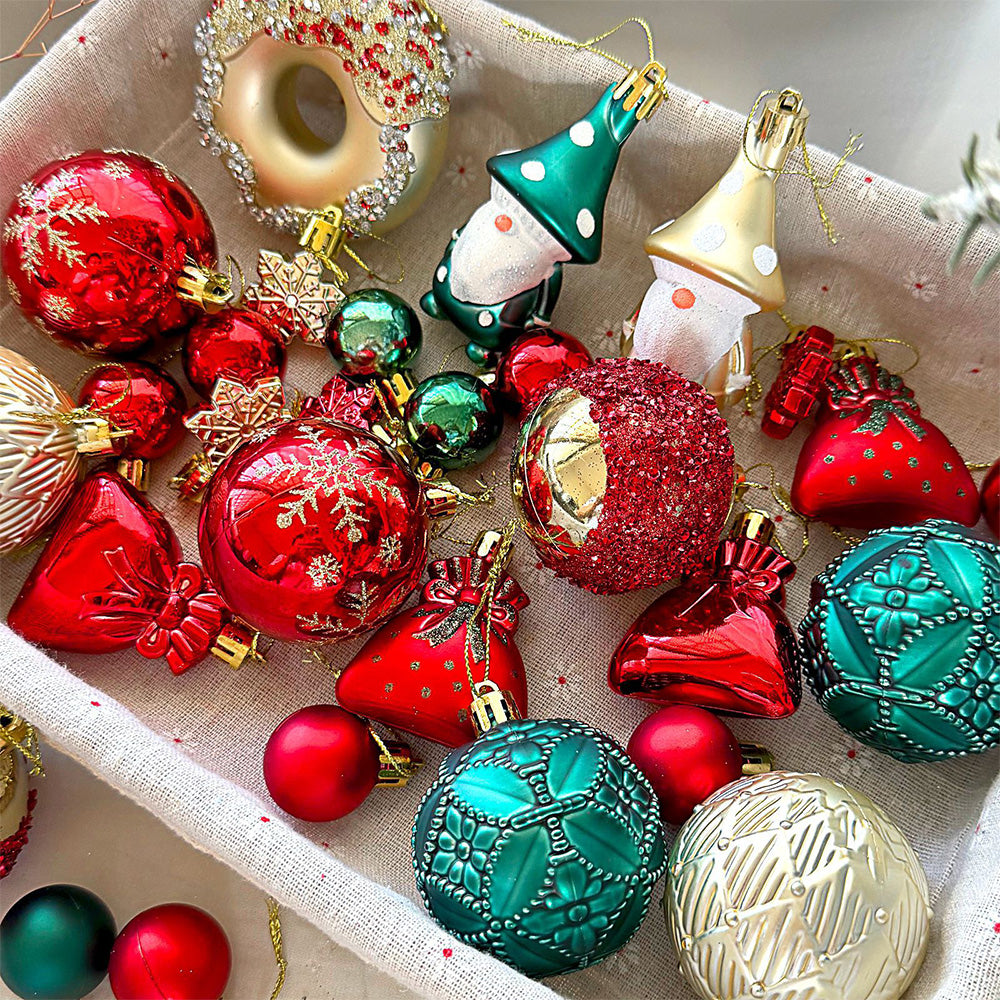 60 Piece Christmas Donut Santa Gnome Ball Hanging Ornament Set