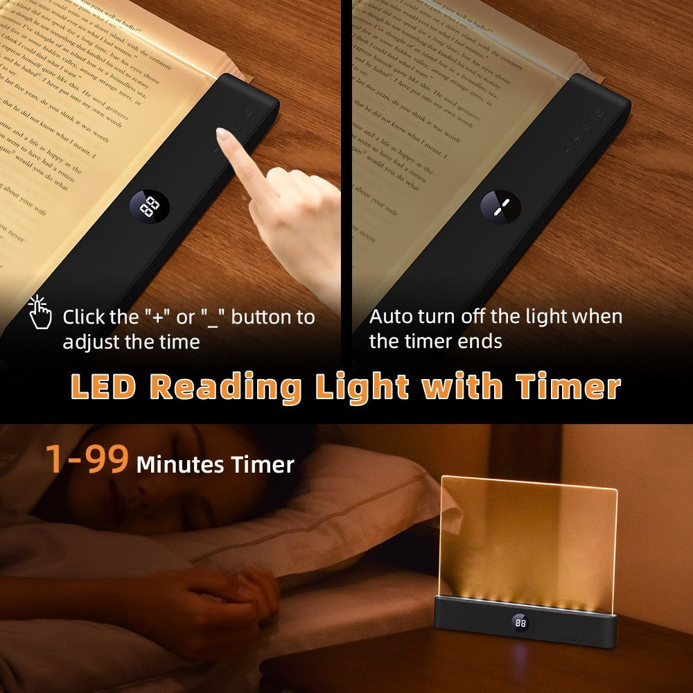 Transparent LED Flat Book Light with Timer for Reading
