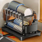 Two-Tier Carbon Steel Dish Drying Rack with Divided Storage