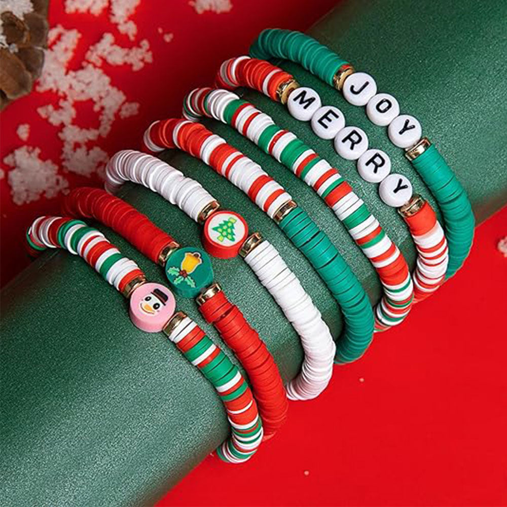 6Pcs Hand Decoration Christmas Bracelets Cute Letter Elastic Bracelet for Women