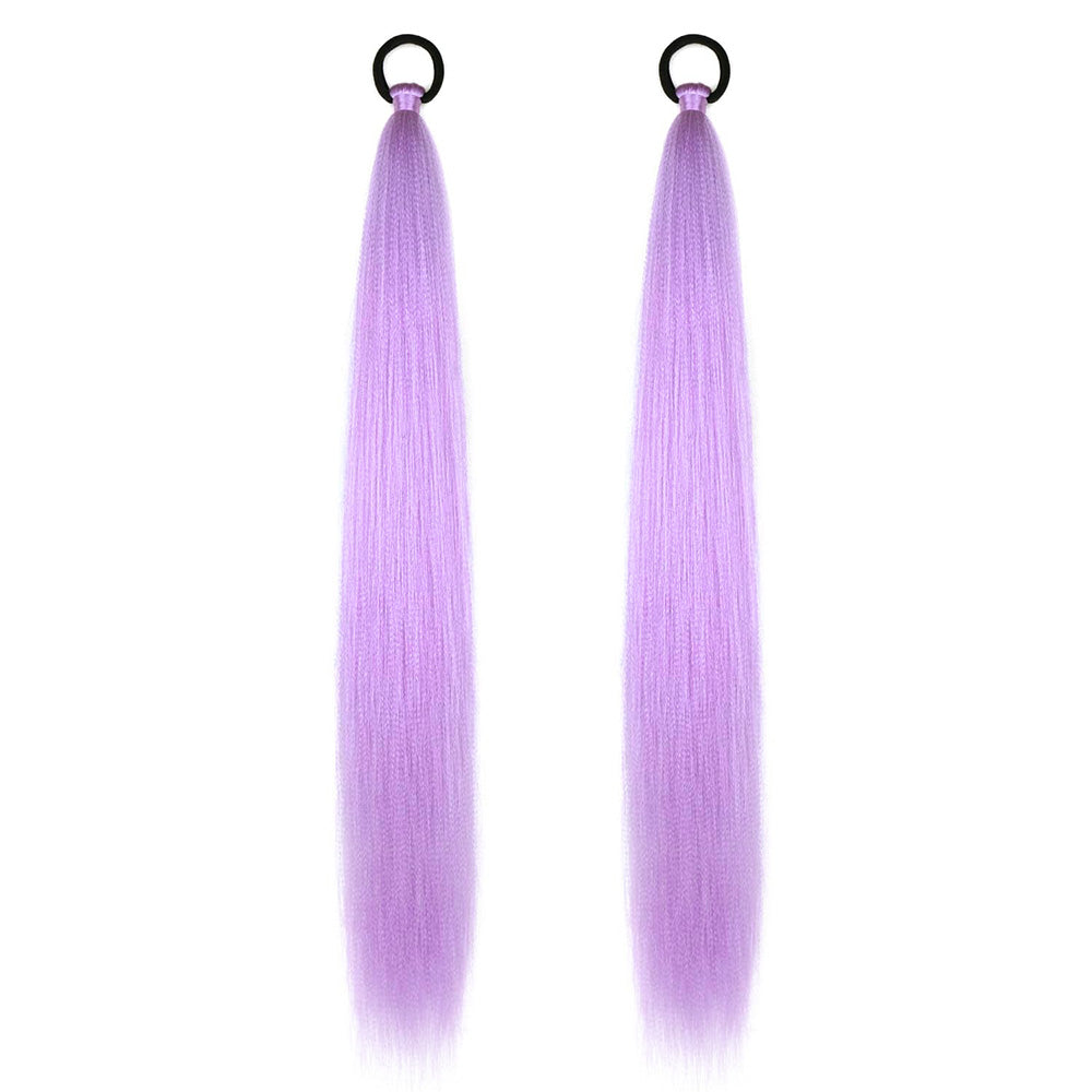 2PCS Purple Ponytail Extension With Elastic Tie Straight Sleek Wrap Around Braid