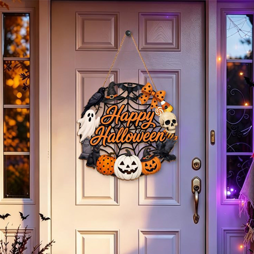 2 Pack Engineered Wood Halloween Ghost Pumpkin Hanging Door Signs