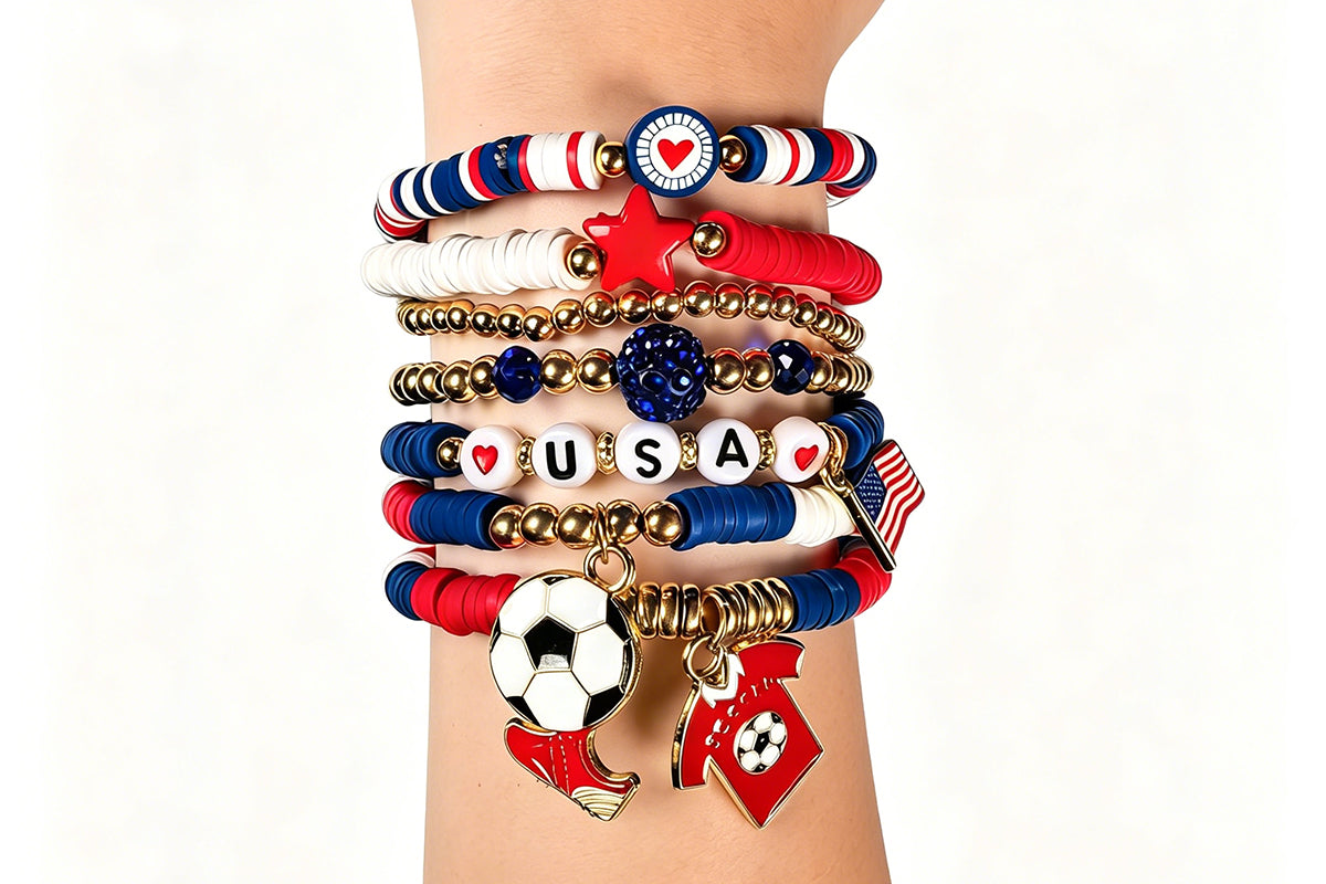 Colorful Soft Clay Football World Cup Bracelets Set for Aldults Soccer Fans