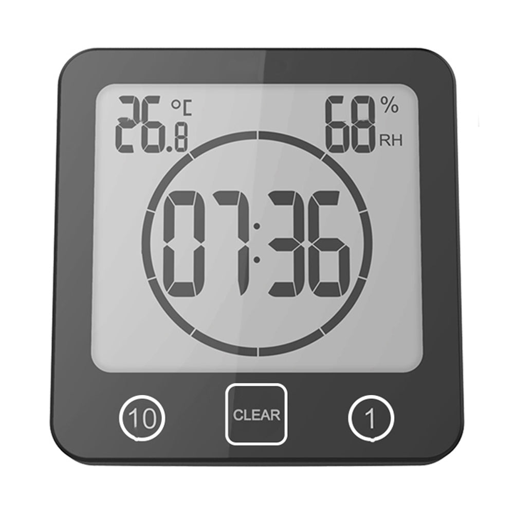 Digital Temperature Humidity Meter Water-Resistant Bathroom Alarm Clock