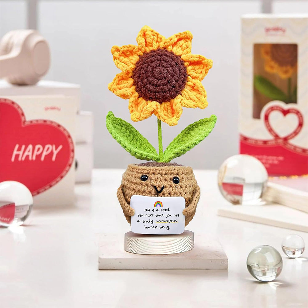 Positive Sunflower Crochet Doll with Card Sunflower Gifts for Teacher Best Friend