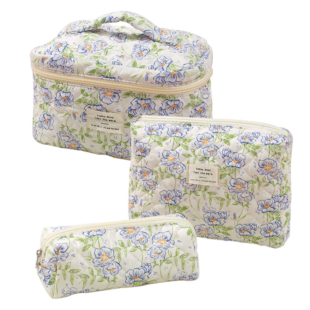 3Pcs Set Floral Cotton Cosmetic Bag