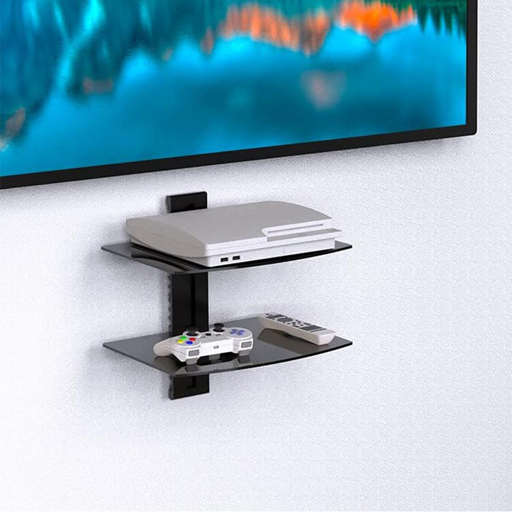 Adjustable Two-Tier Tempered Glass Floating TV Media Shelf