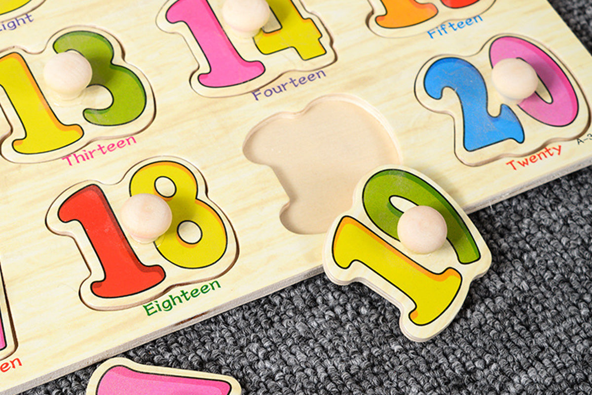4 Sets Wooden Peg Puzzle for Girls Boys with Alphabet Number Animal Dinosaur Vehicle