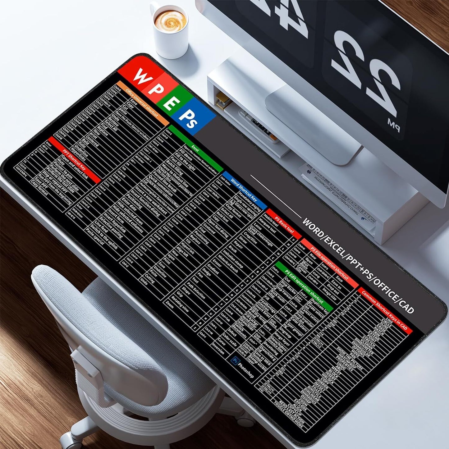90 x 40 Excel Cheat Sheet Mouse Pad Desk Mat for Gaming Office