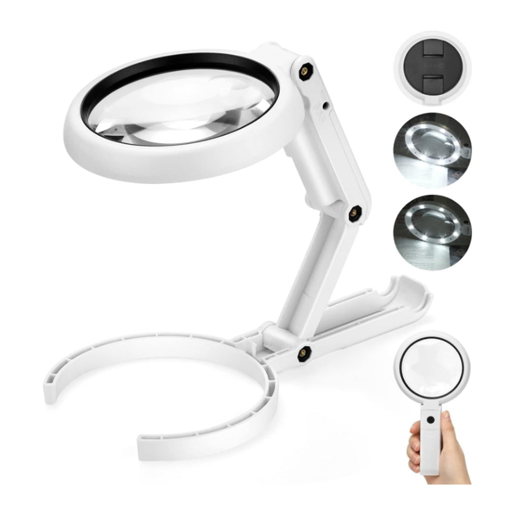 2Pcs Stand Handheld Foldable Magnifier with LED Light
