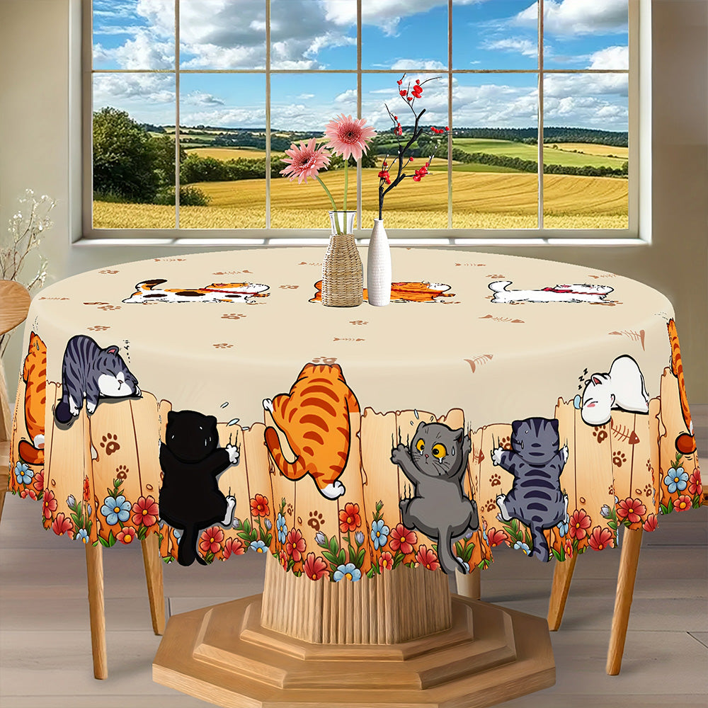 Cute Cat Tablecloth Dining Table Cover Polyester Tablecover