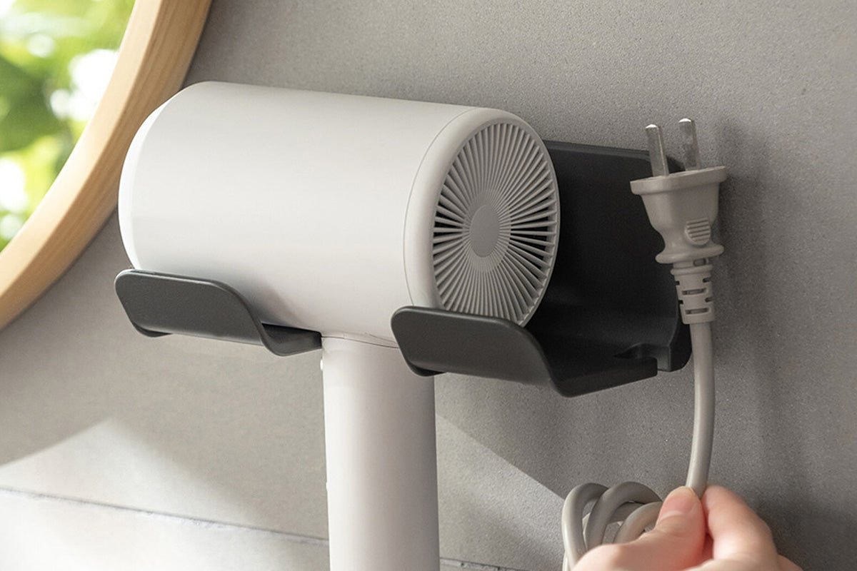2PCS Wall Mounted Hair Dryer Holder with Cord Organizer Adhesive Blow Dryer Storage Rack