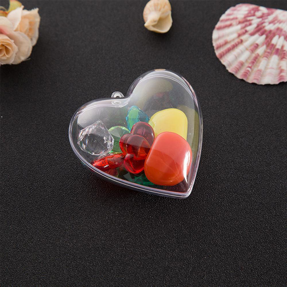 10Pcs Christmas Heart-Shaped Plastic Baubles Fillable Clear Balls Xmas Tree Decor