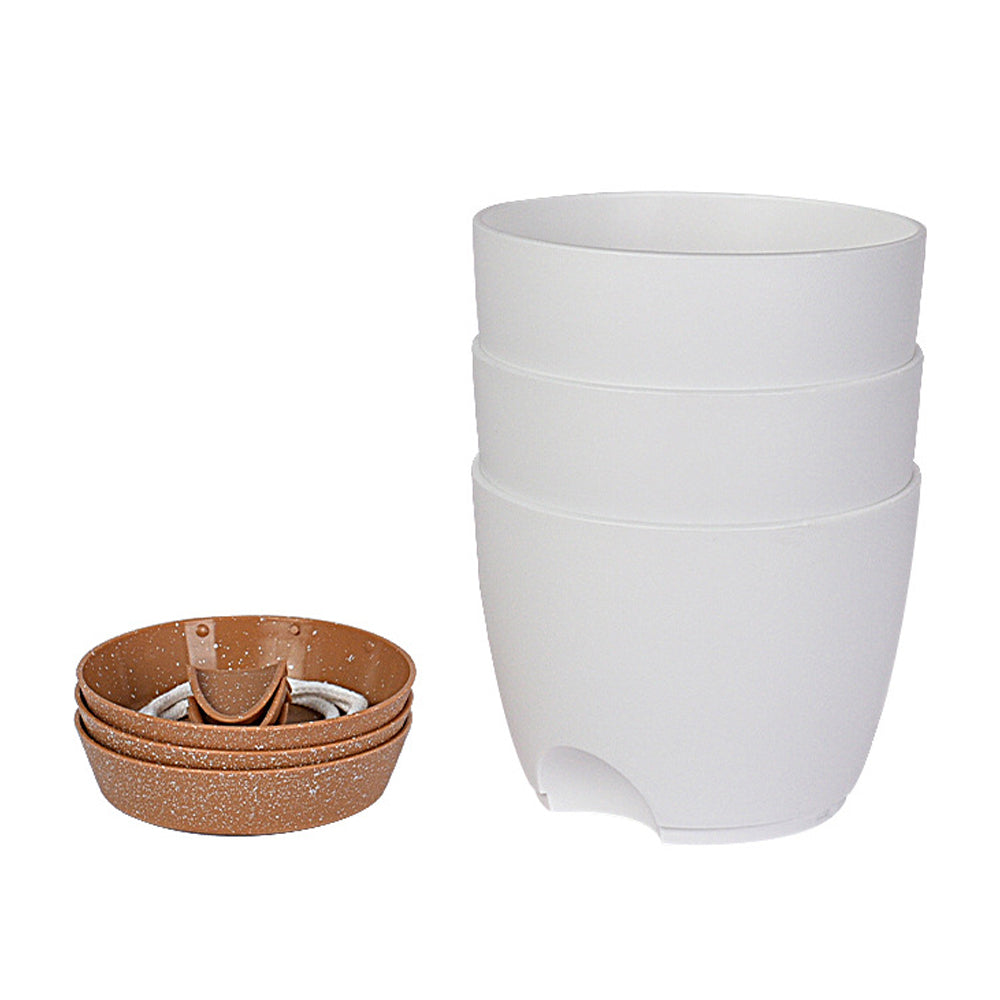 3Pcs Round Self Watering Planters Pot with Drainage Hole and Tray