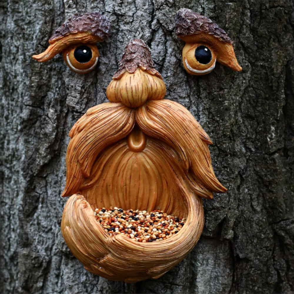 Resin Old Man Face Sculpture Bird Feeder for Outdoor Decoration