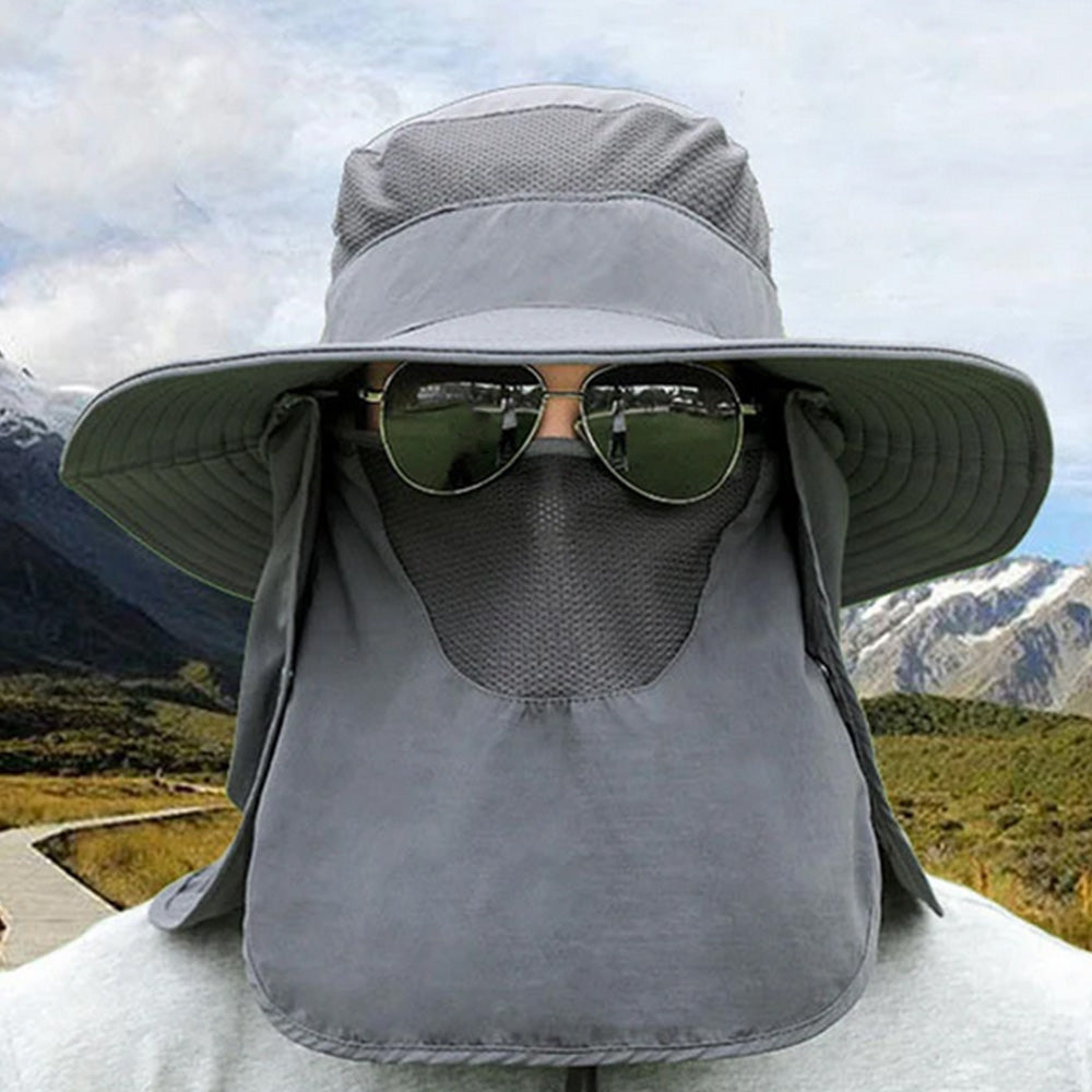 Outdoor Sun Protection Fishing Cap Wide Brim Hat With Neck Flap And Face Cover