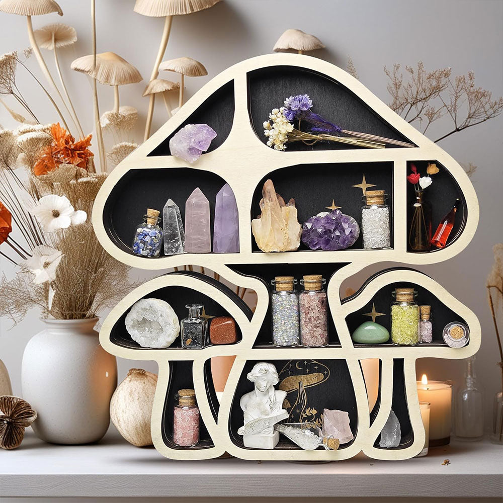 Wooden Shelf Halloween Crystal Display Shelf Decor-Mushroom