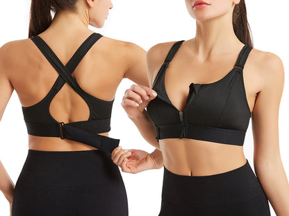 Adjustable Supportive Sports Bra with Front Zipper for Women