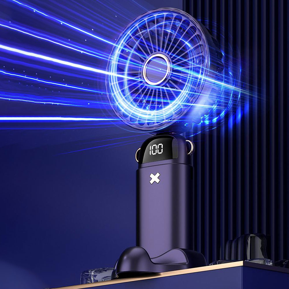 Handheld Fan With LED Display Foldable Hanging Neck Fan Rechargeable Portable Fan
