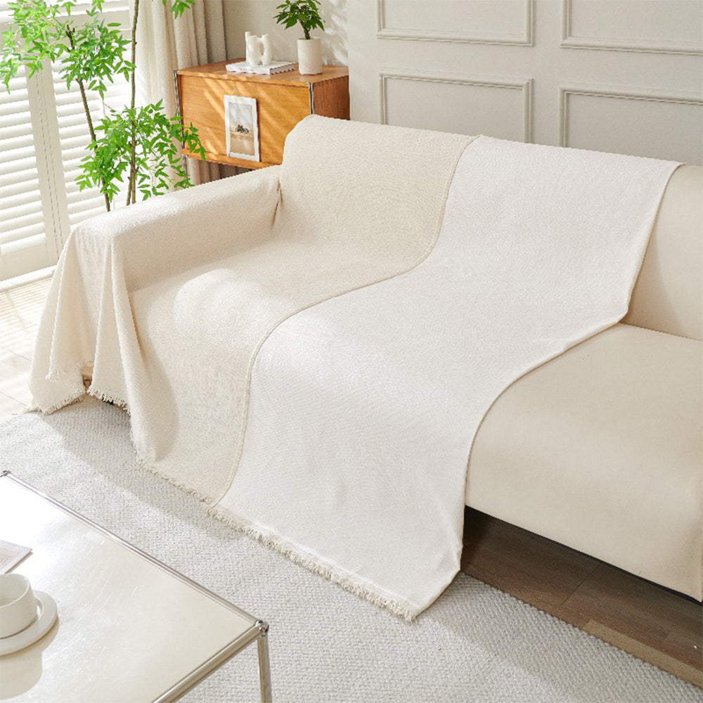 Chenille Sofa Slipcover Washable Couch Cover Sofa Dogs Furniture Protector with Tassels-Beige