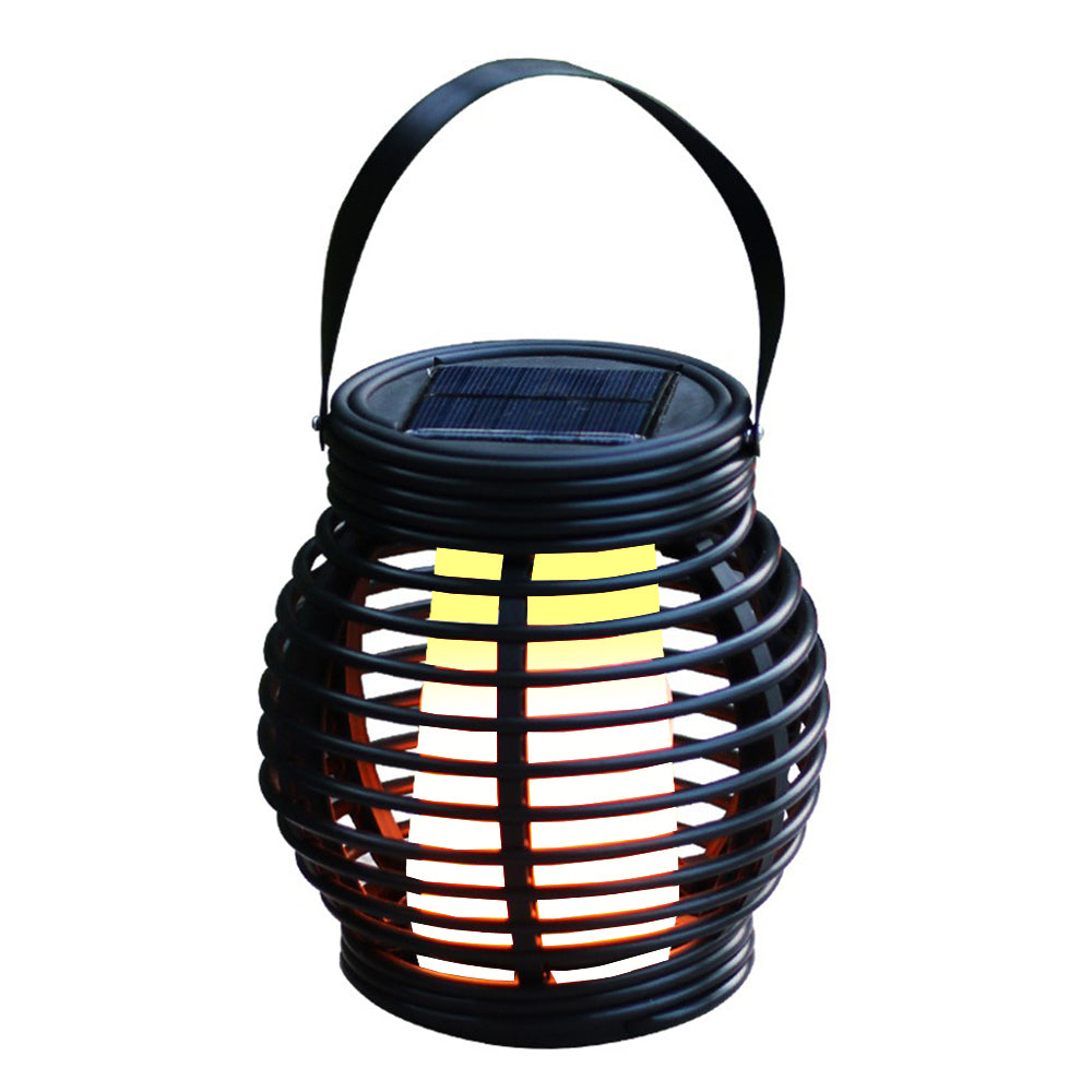 2Pcs Portable Simulated Rattan Flame Round Solar Lantern Lamp