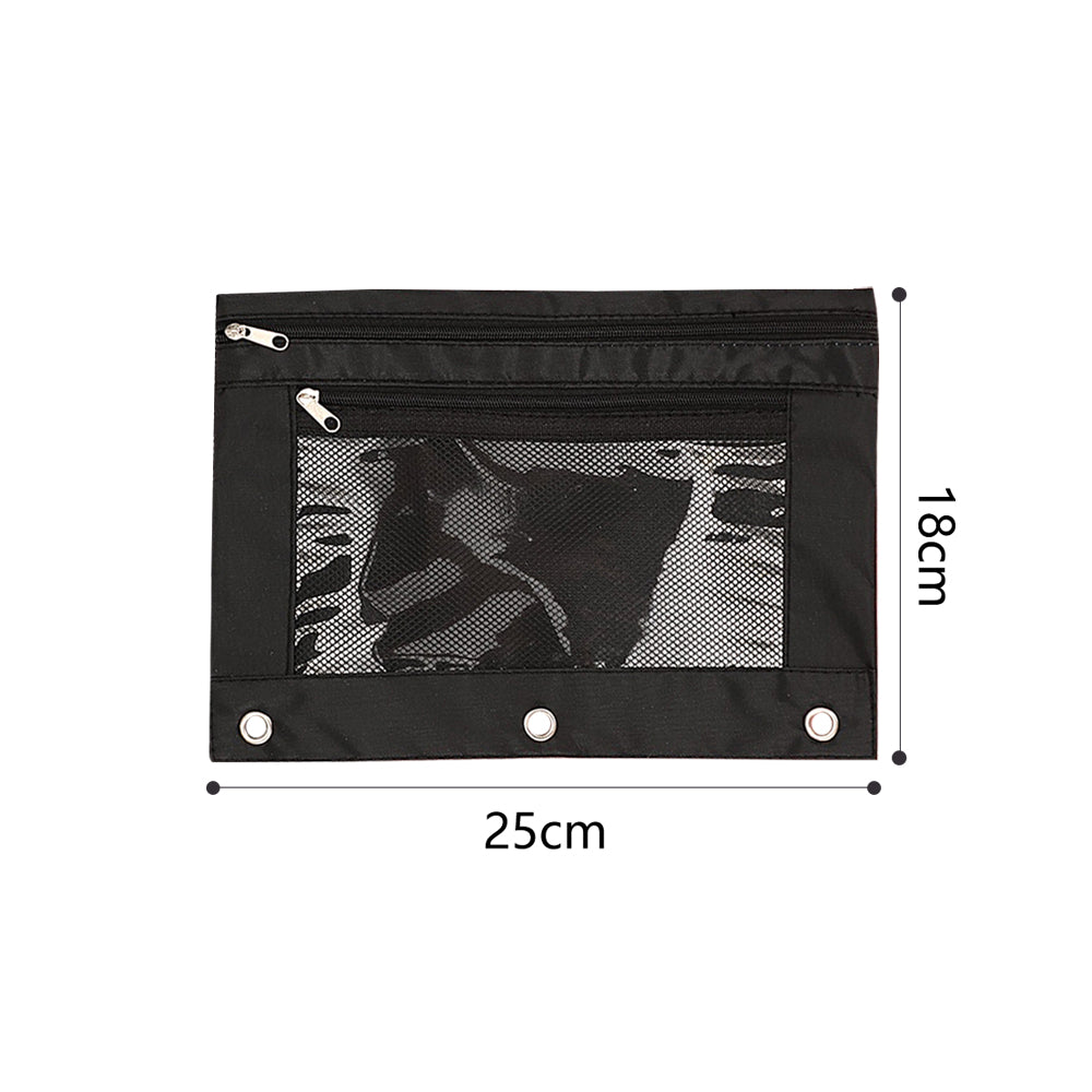 3Pcs 3 Ring Binder Pencil Pouches Double Zipper Stationery Bag