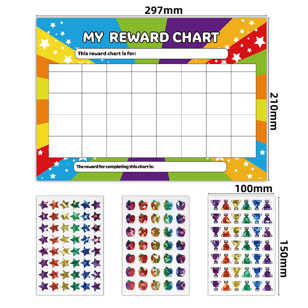 4 Pack Star Reward Chart with 3 Glitter Sticker Sheets Set Reusable Behaviour Chore