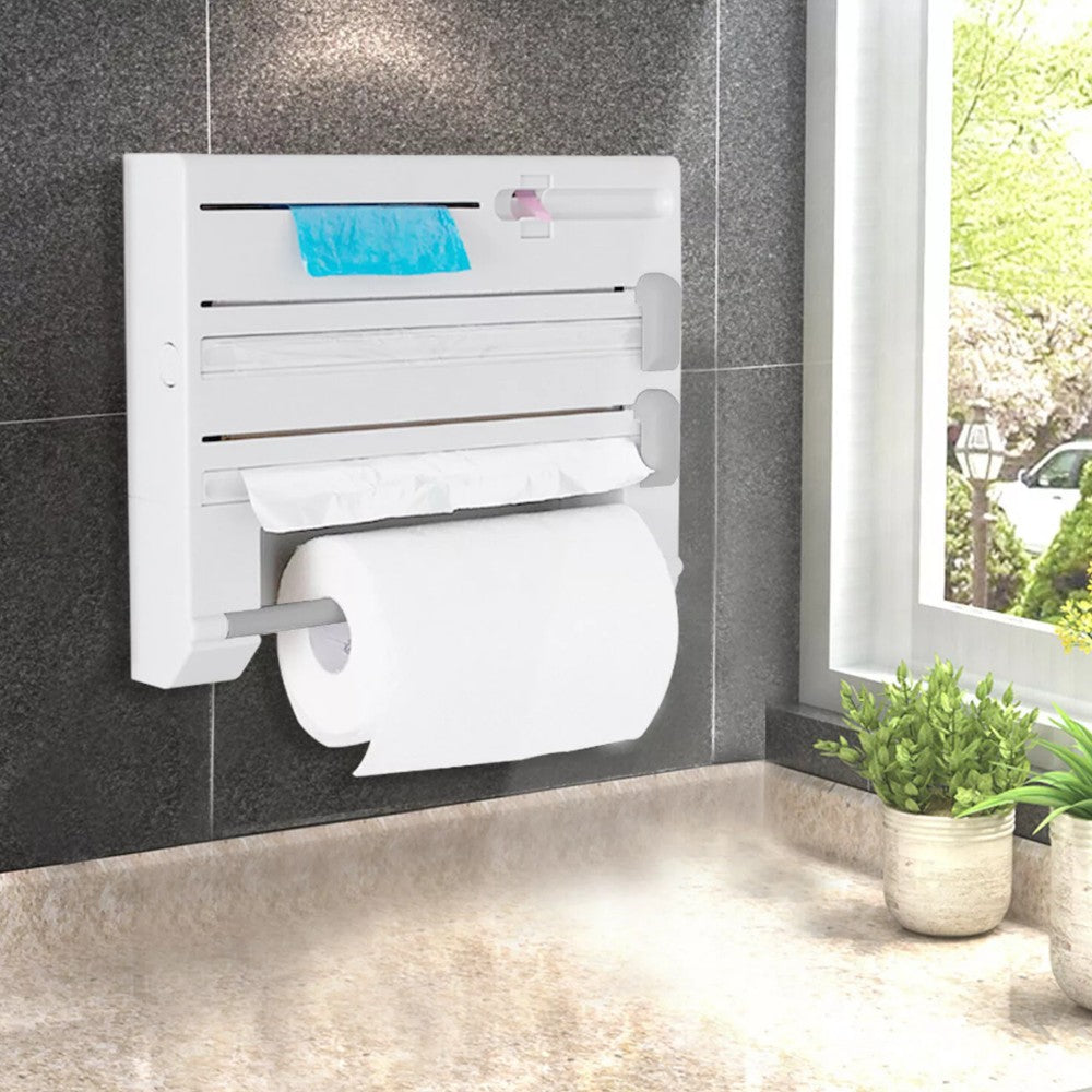 6 in 1 Adhesive Kitchen Towel Foil Roll Rack Film Dispenser