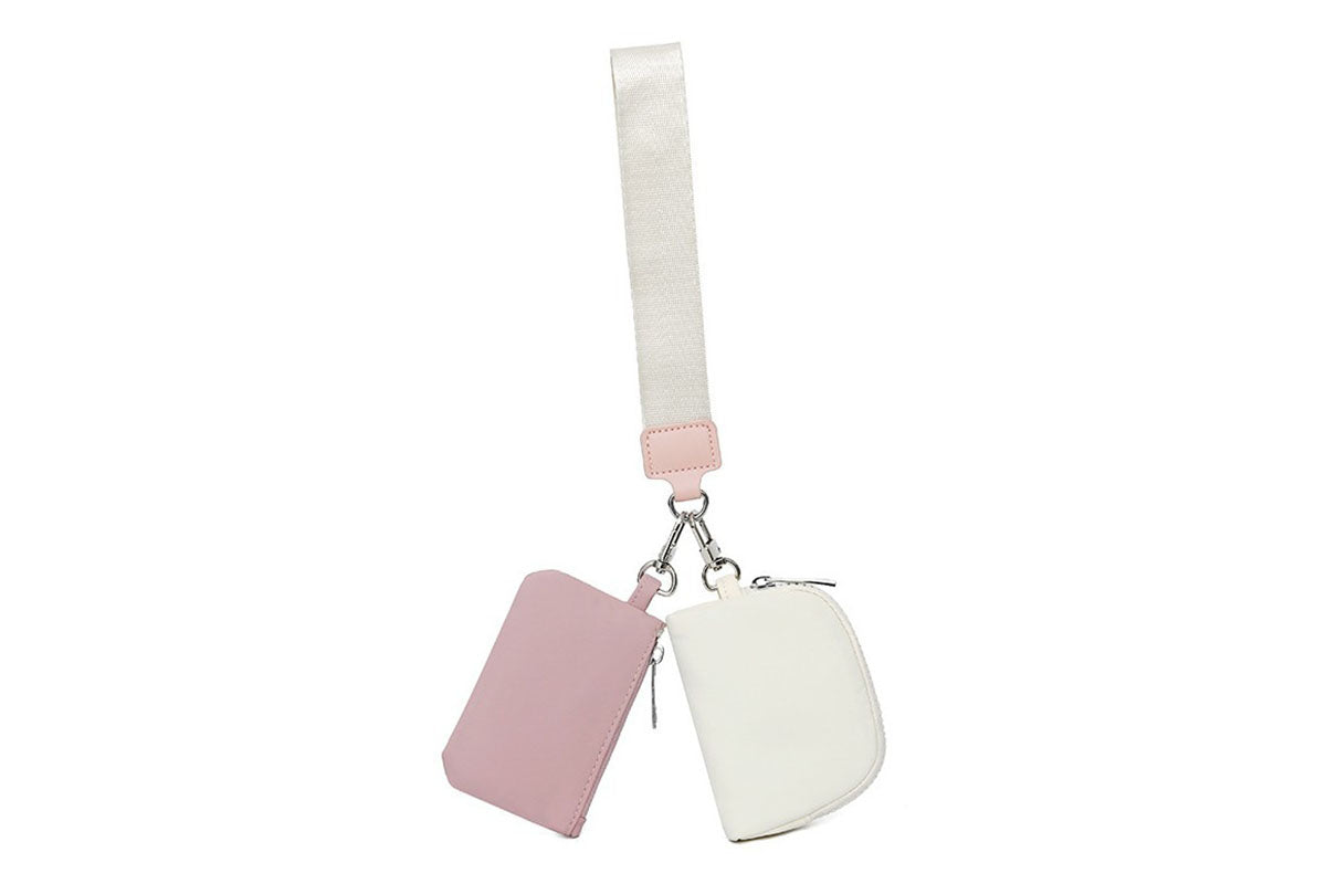 2-In-1 Dual-Pouch Wristlet Zipper Pouch Set Wallet Coin Purse Card Holder