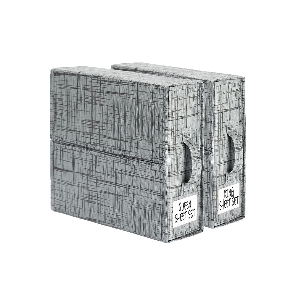 2Pcs Foldable Bed Sheet Organizer with Convenient Handle for Storage-Gray Stripes