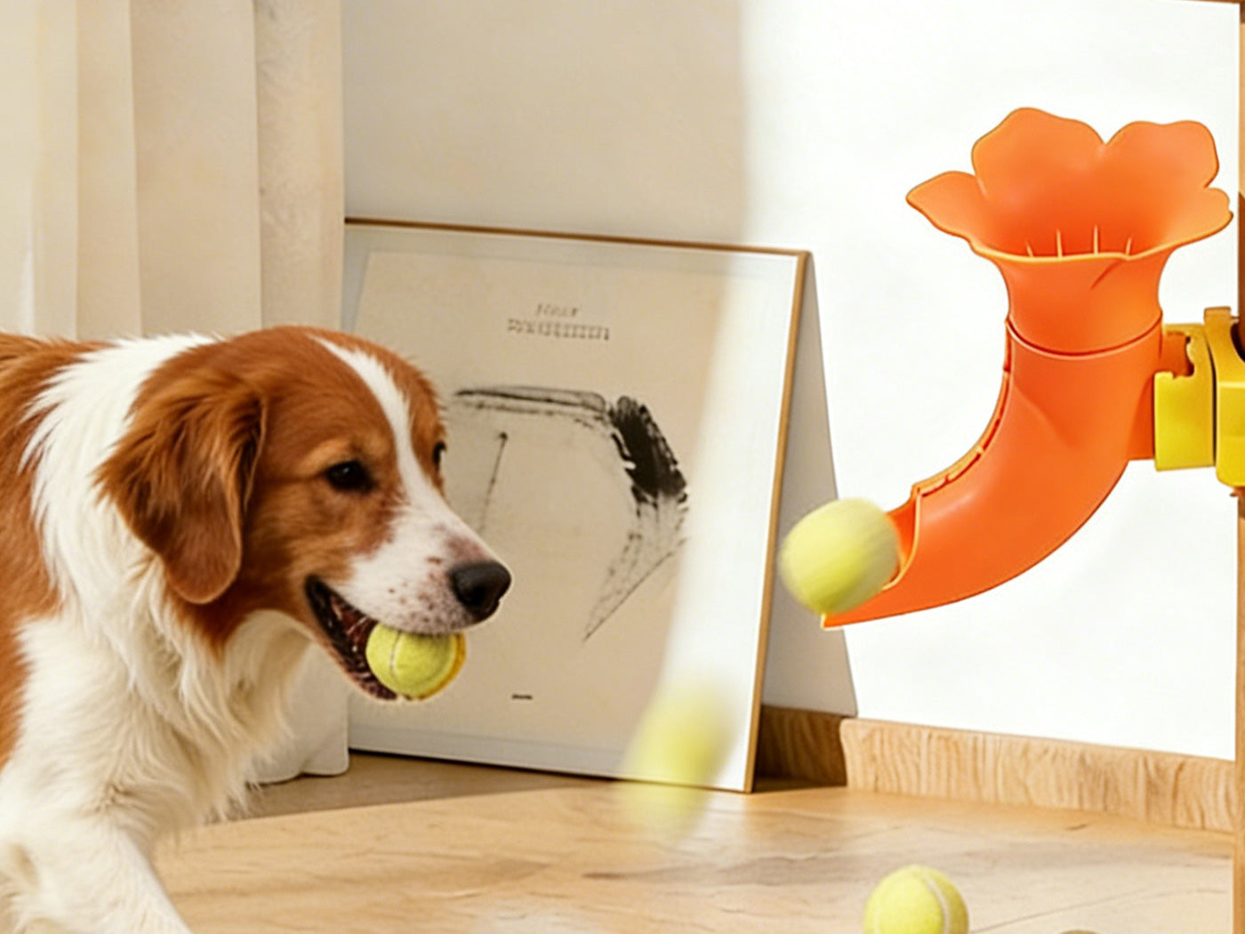 Interactive Dog Ball Launcher with Table Clamp Dog Training Toy for Indoor Fetch Games