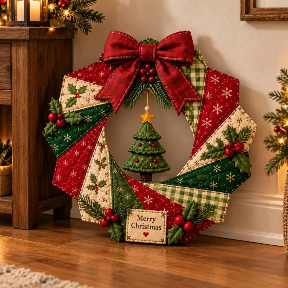 Christmas Quilted Wreath DIY Sewing Kit with Precut Fabric for Door Decor
