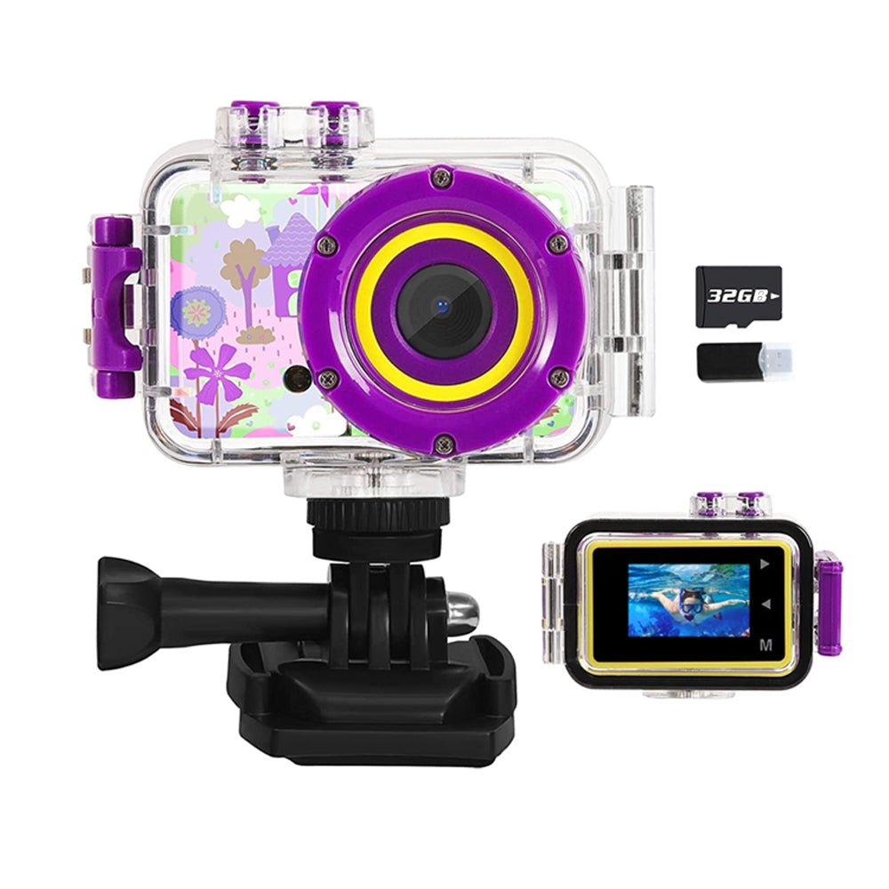 Kids Waterproof Camera Toys Outdoor Sports Camera with 32GB Memory Card