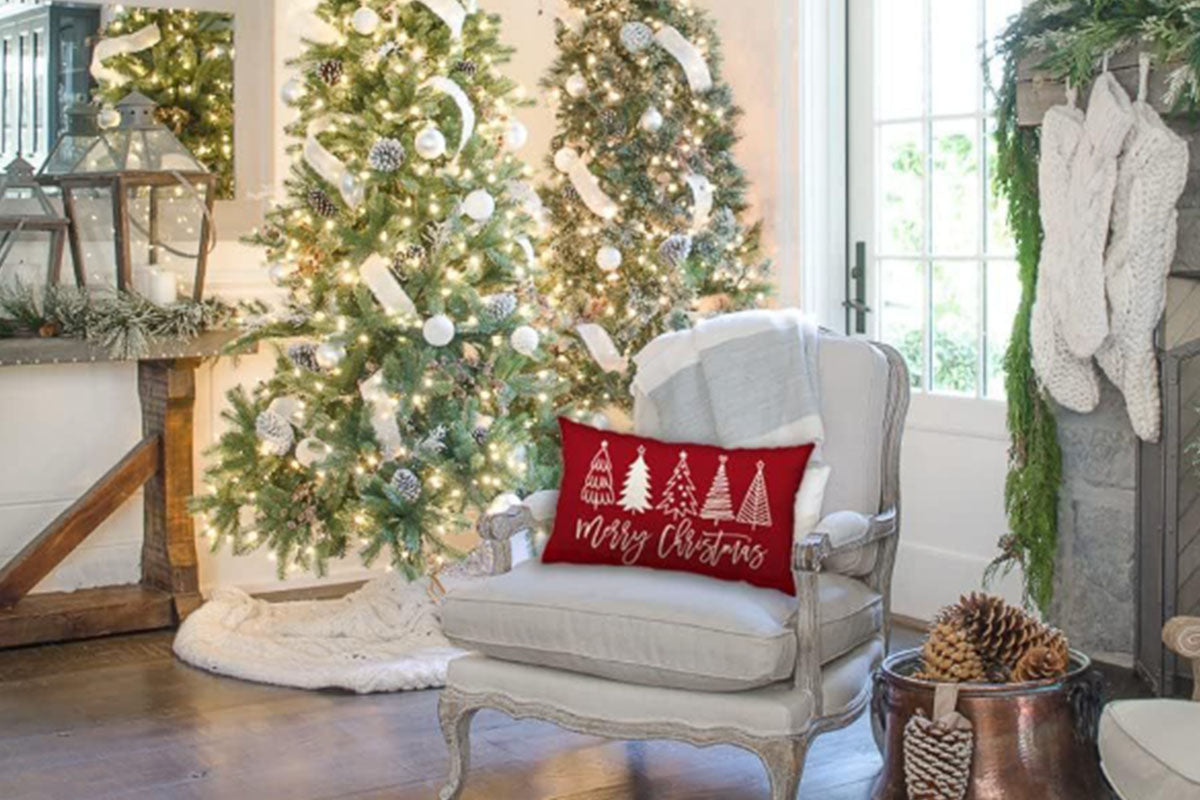 Merry Christmas Throw Pillowcase Rectangle Lumbar Winter Holiday Cushion Cover