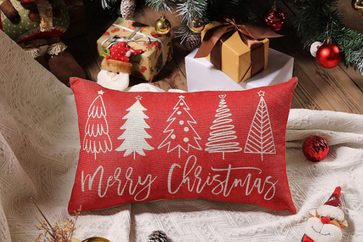 Merry Christmas Throw Pillowcase Rectangle Lumbar Winter Holiday Cushion Cover