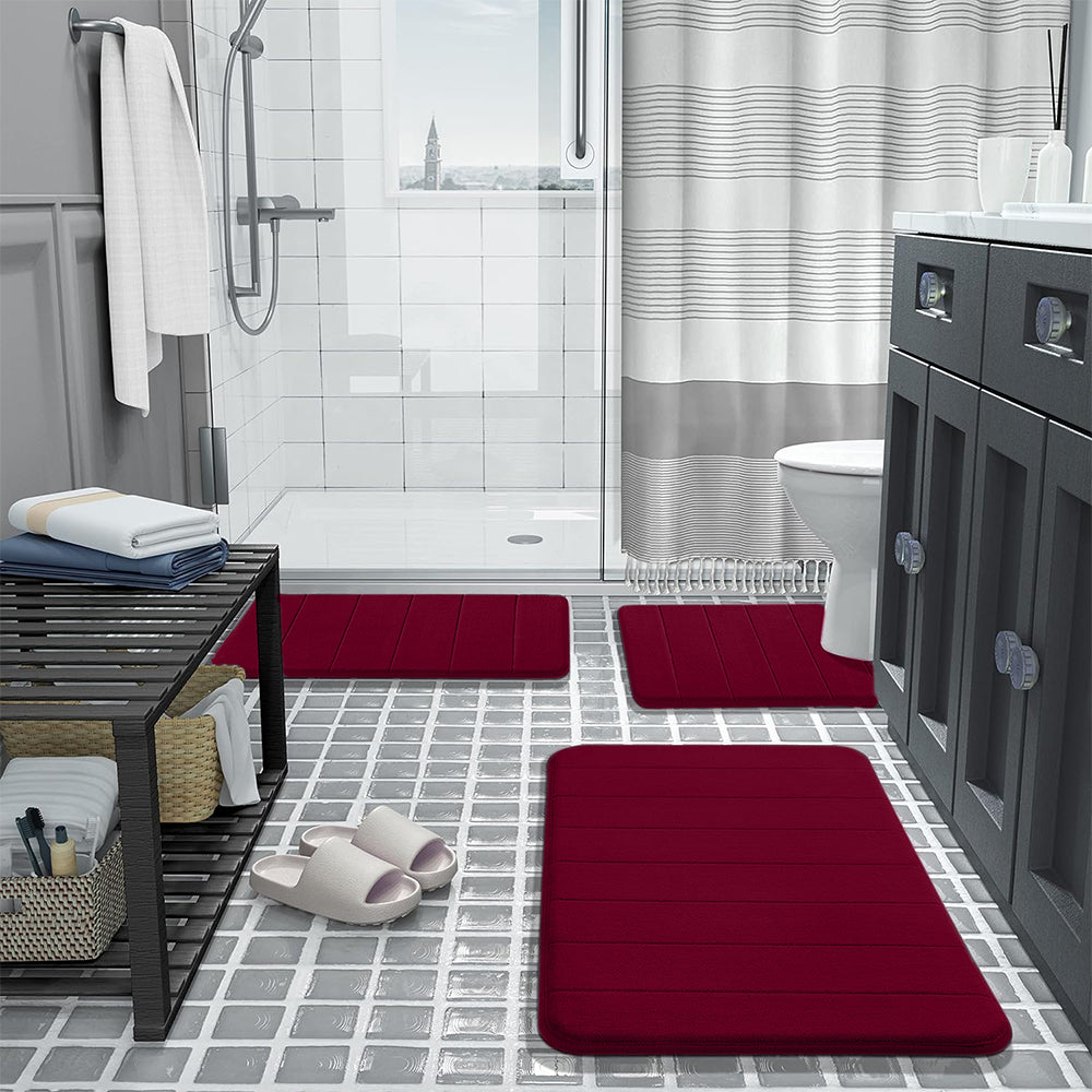3Pcs Coral Fleece Bathroom Mat Anti Slip Toilet Rugs Fast Absorbent
