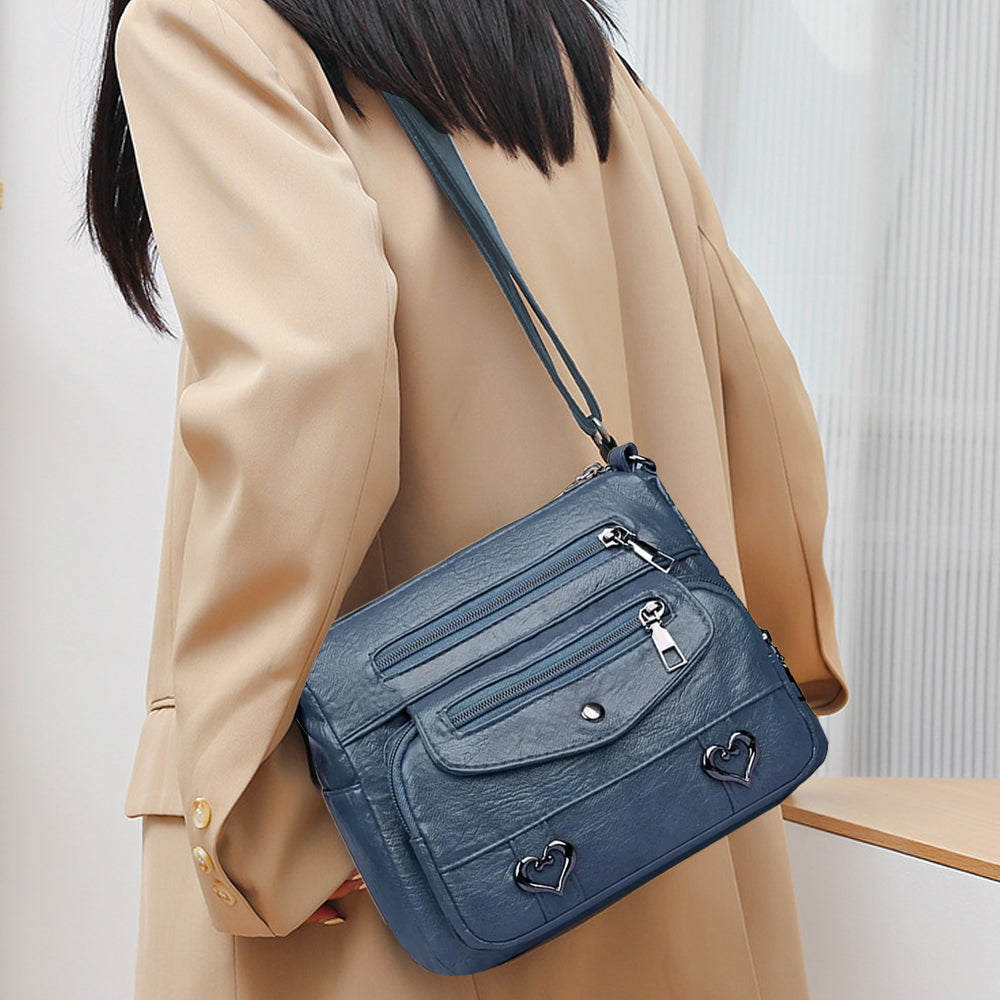 Retro Multi Pockets Crossbody Bag PU Leather Crossbody Shoulder Bag for Women