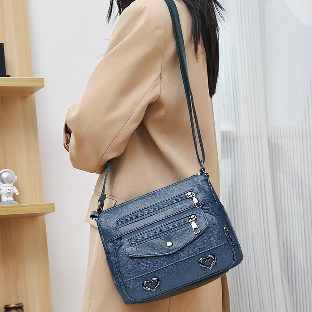 Retro Multi Pockets Crossbody Bag PU Leather Crossbody Shoulder Bag for Women