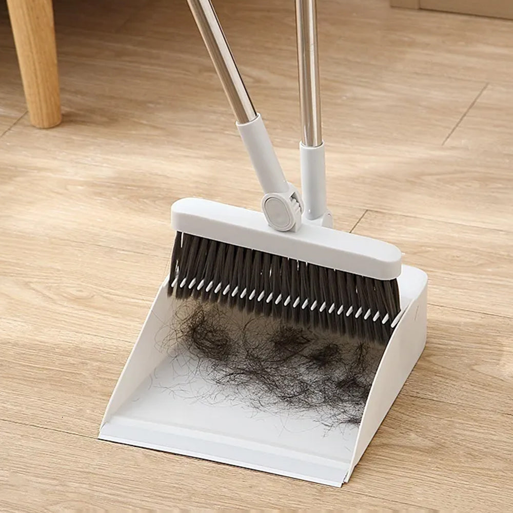 3Pcs Set of Plastic Broom with Foldable Standing Dustpan and Scraper Broom