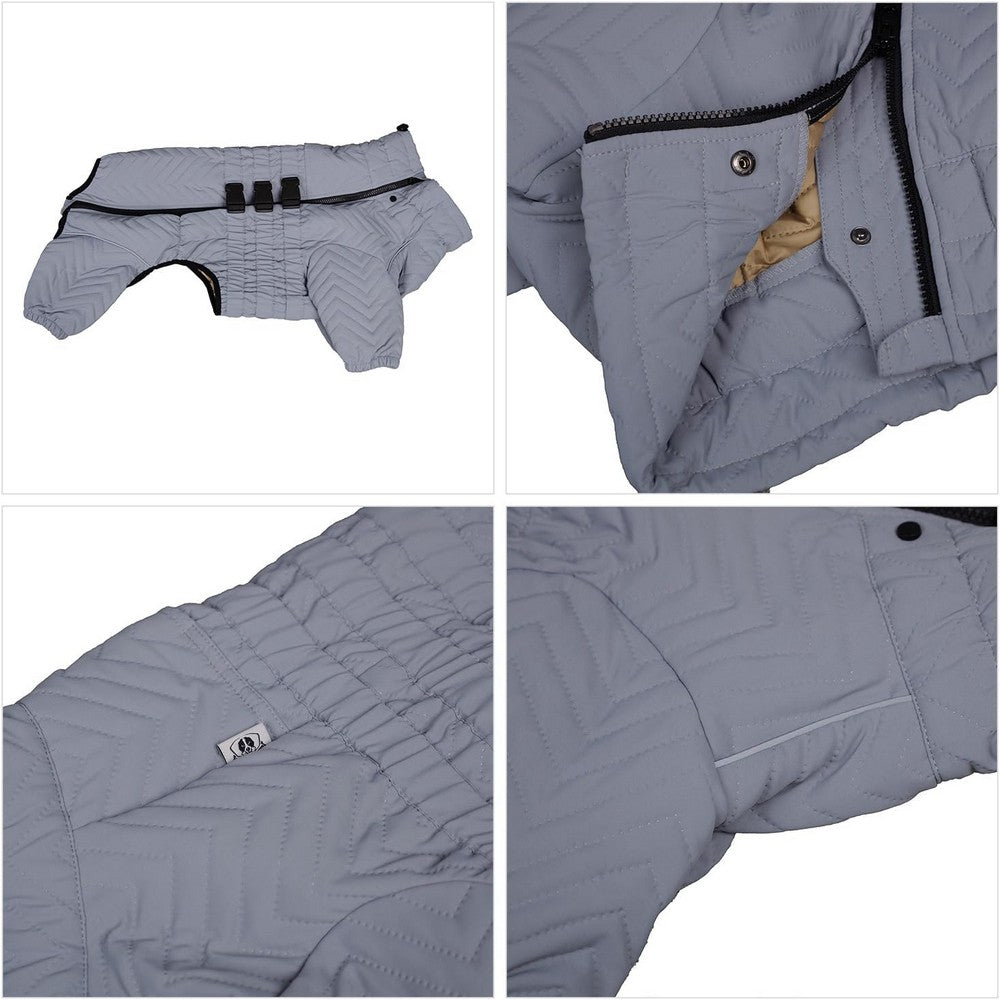 Dog Coat 4 Legs Covered Windproof Waterproof Dog Winter Jacket-Grey