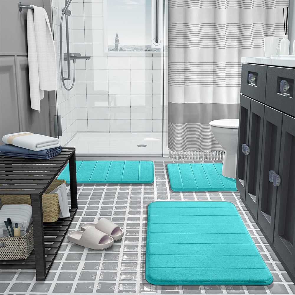 3Pcs Coral Fleece Bathroom Mat Anti Slip Toilet Rugs Fast Absorbent