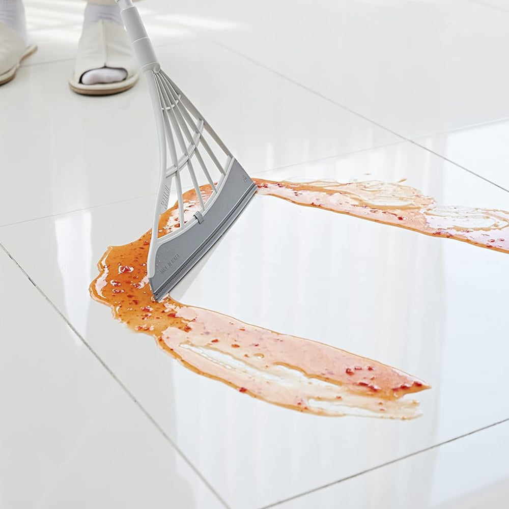 3Pcs Set of Plastic Broom with Foldable Standing Dustpan and Scraper Broom