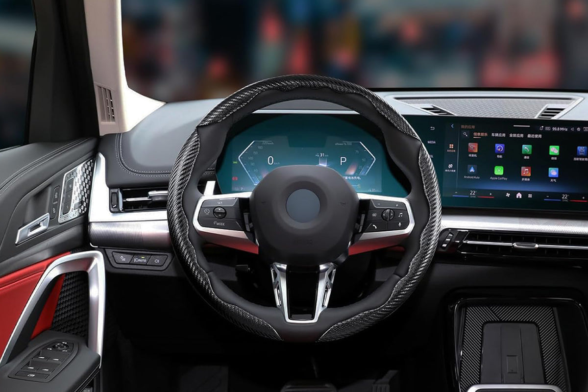 3 Piece Carbon Fiber Steering Wheel Cover Non-Slip Grip Protector