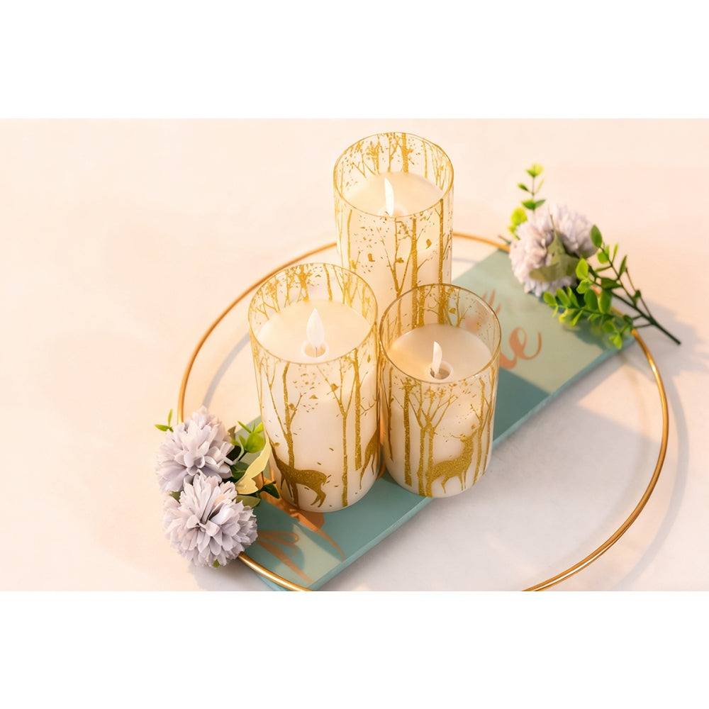 3Pcs LED Electronic Candle Light Gold Elk Lampshade for Home Decoration