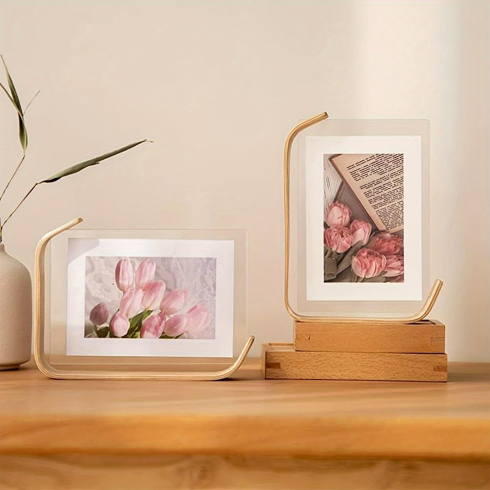 2Pcs Transparent Acrylic Wooden Photo Frame