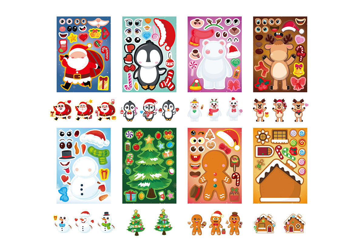 16Pcs Christmas Stickers DIY Stocking Stuffers Crafts Christmas Decorations