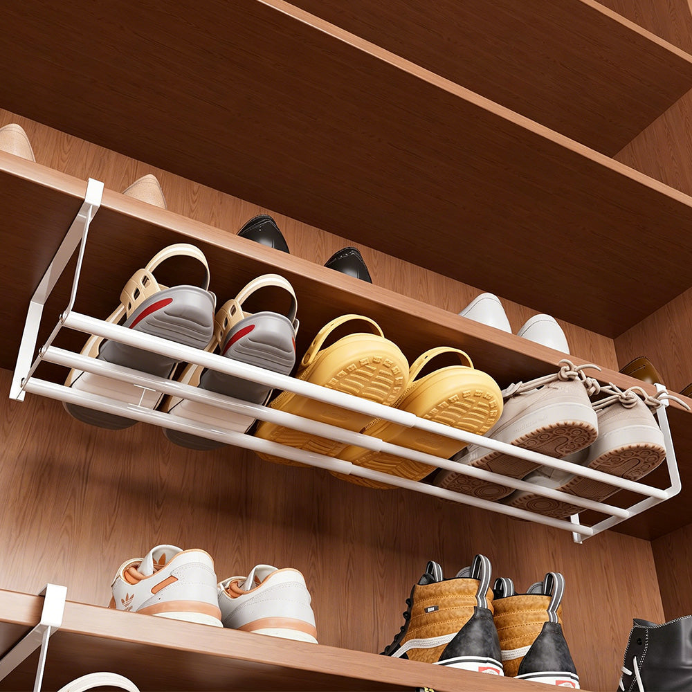 2 Pack Adjustable Shoe Shelf Space Saving Under Cabinet Shoe Rack for Closet White