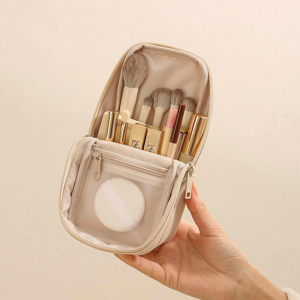 Portable PU Leather Standing Makeup Organizer Bag Makeup Brush Pouch