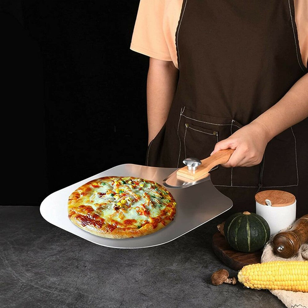 2Pcs 35.5x30.5CM Aluminum Pizza Spatula with Foldable Wooden Handle Pizza Peel Set