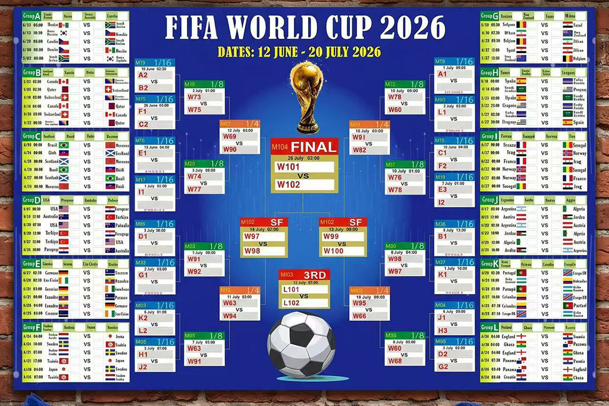 2026 Soccer World Cup Schedule Poster 2026 FIFA World Cup Fixtures Chart Wall Decor for Soccer Fans